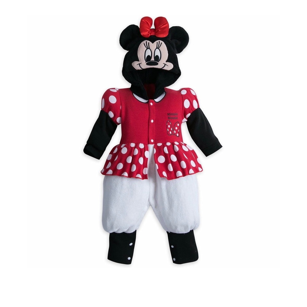 Disney Baby Minnie Mouse Polka Dot Hooded Costume Bodysuit 12-18M Red White